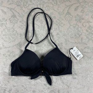 Shade & Shore Black Bikini Top 36B Push Up Underwire Tie Front NWT